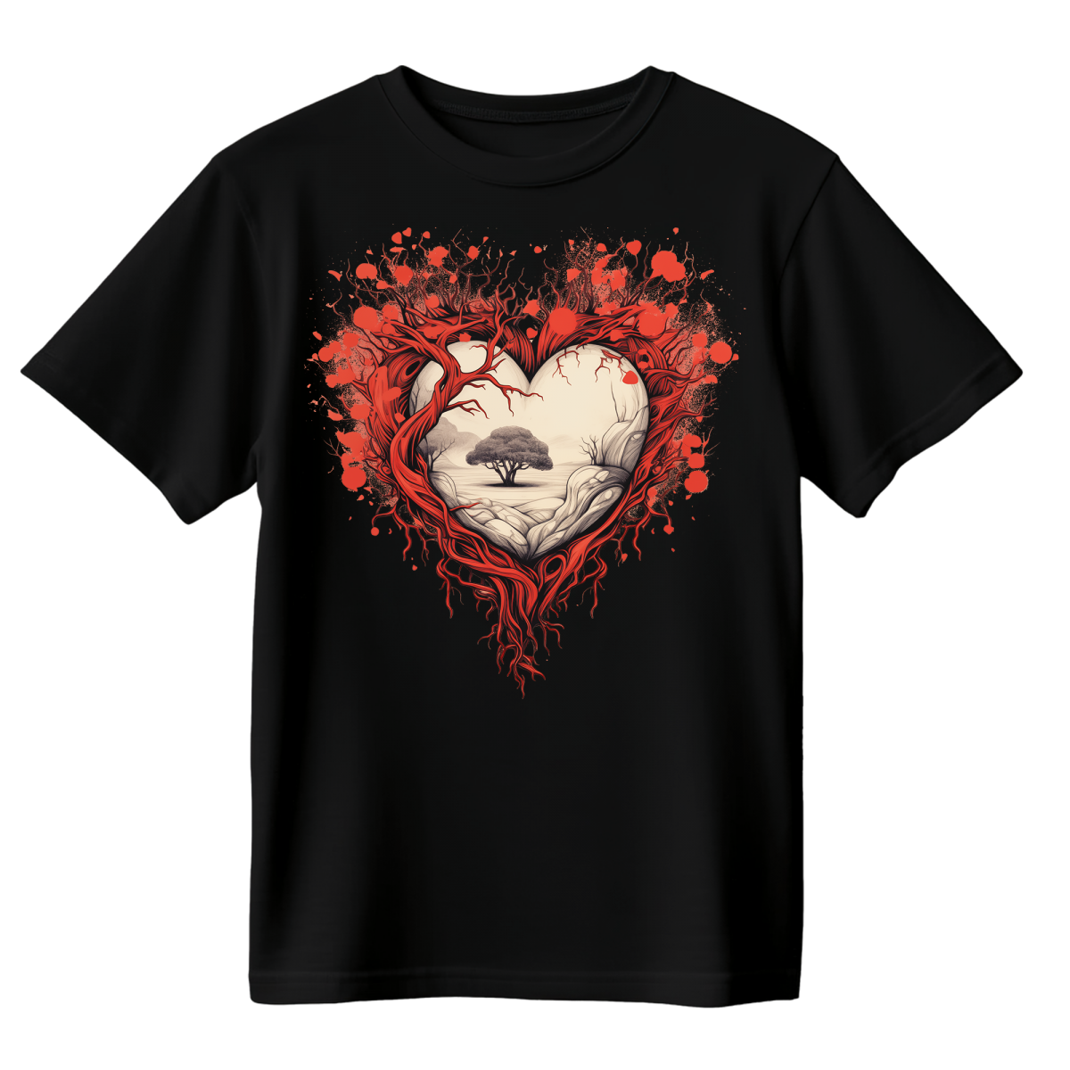 Koszulka Męska Korzenie Serca - Czarna