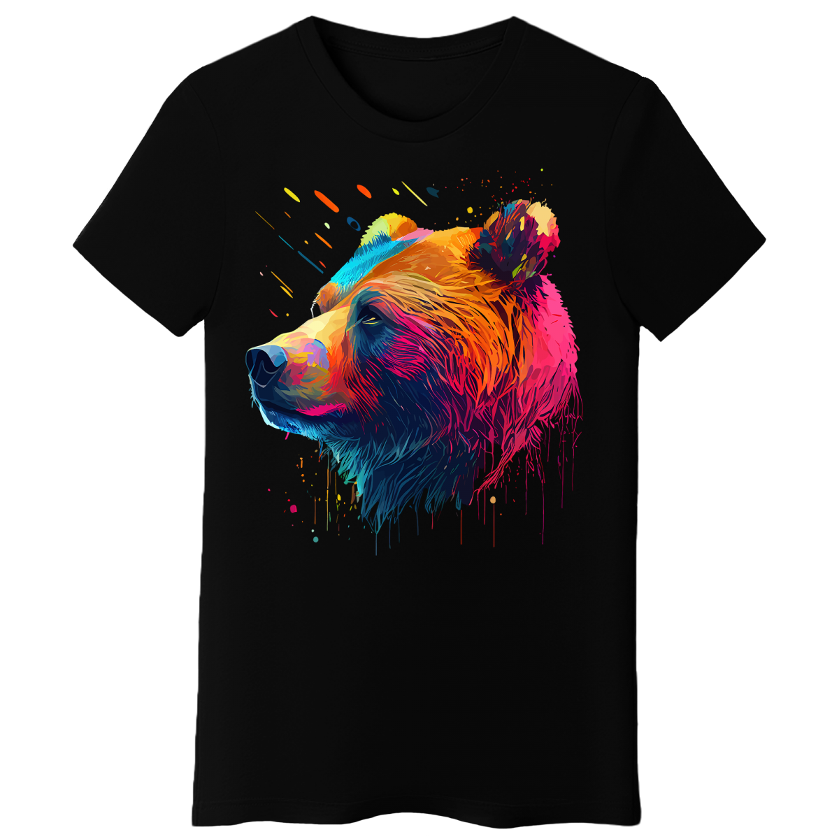 Koszulka Damska Kolorowy Niedźwiedź - Czarna