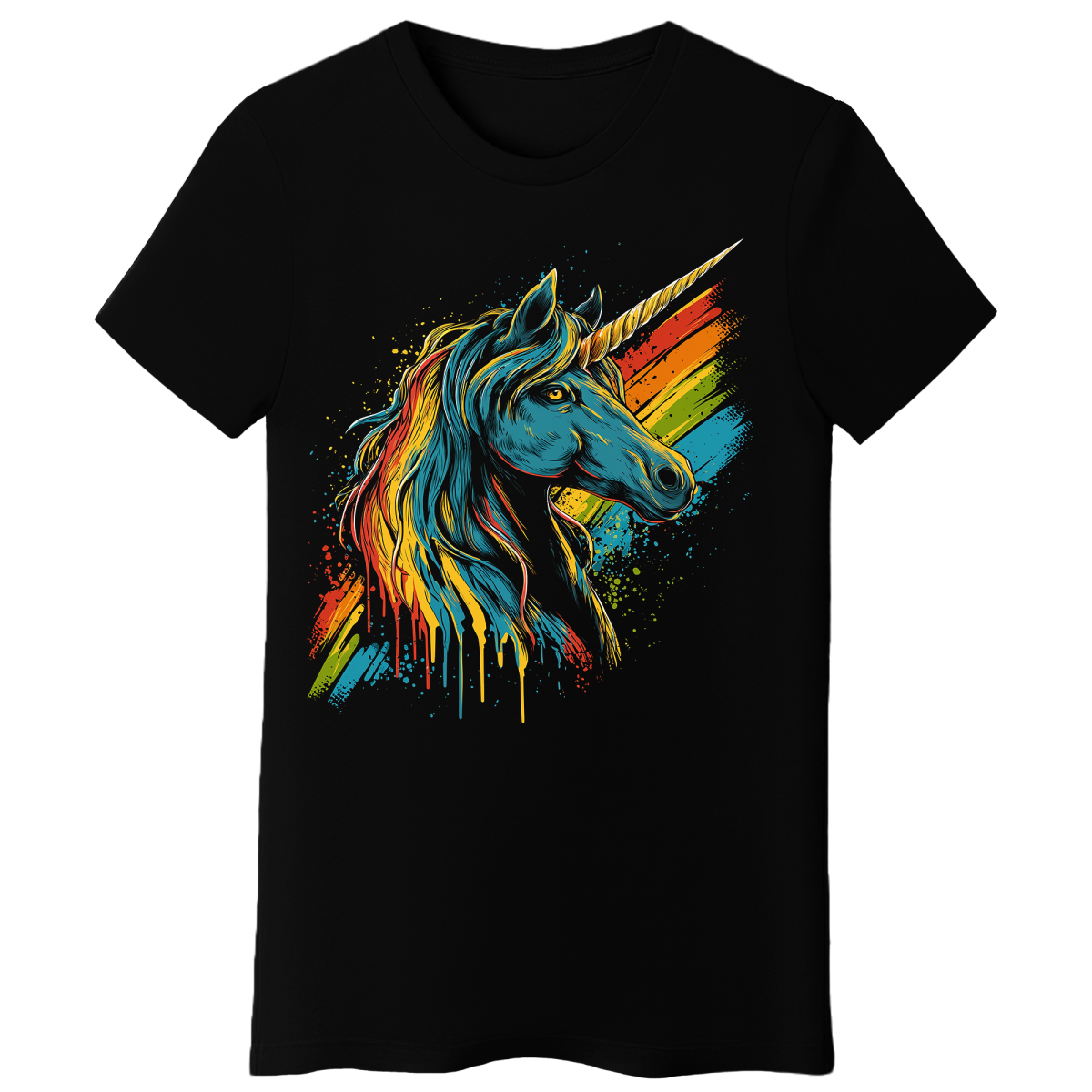 Koszulka Damska Jednorożec Tęczy - Czarna