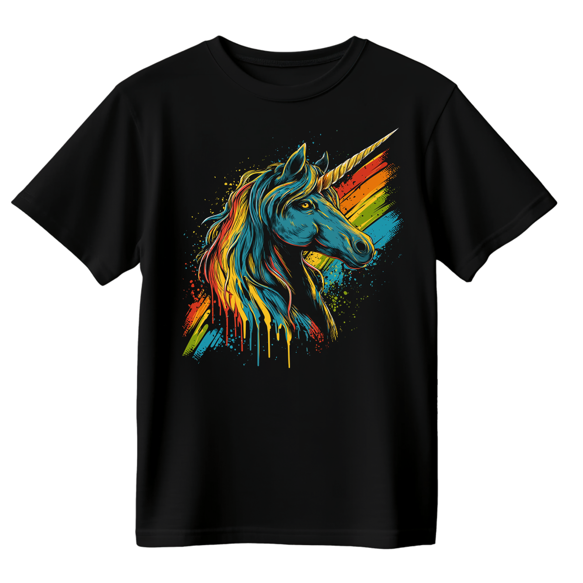 Koszulka Męska Jednorożec Tęczy - Czarna
