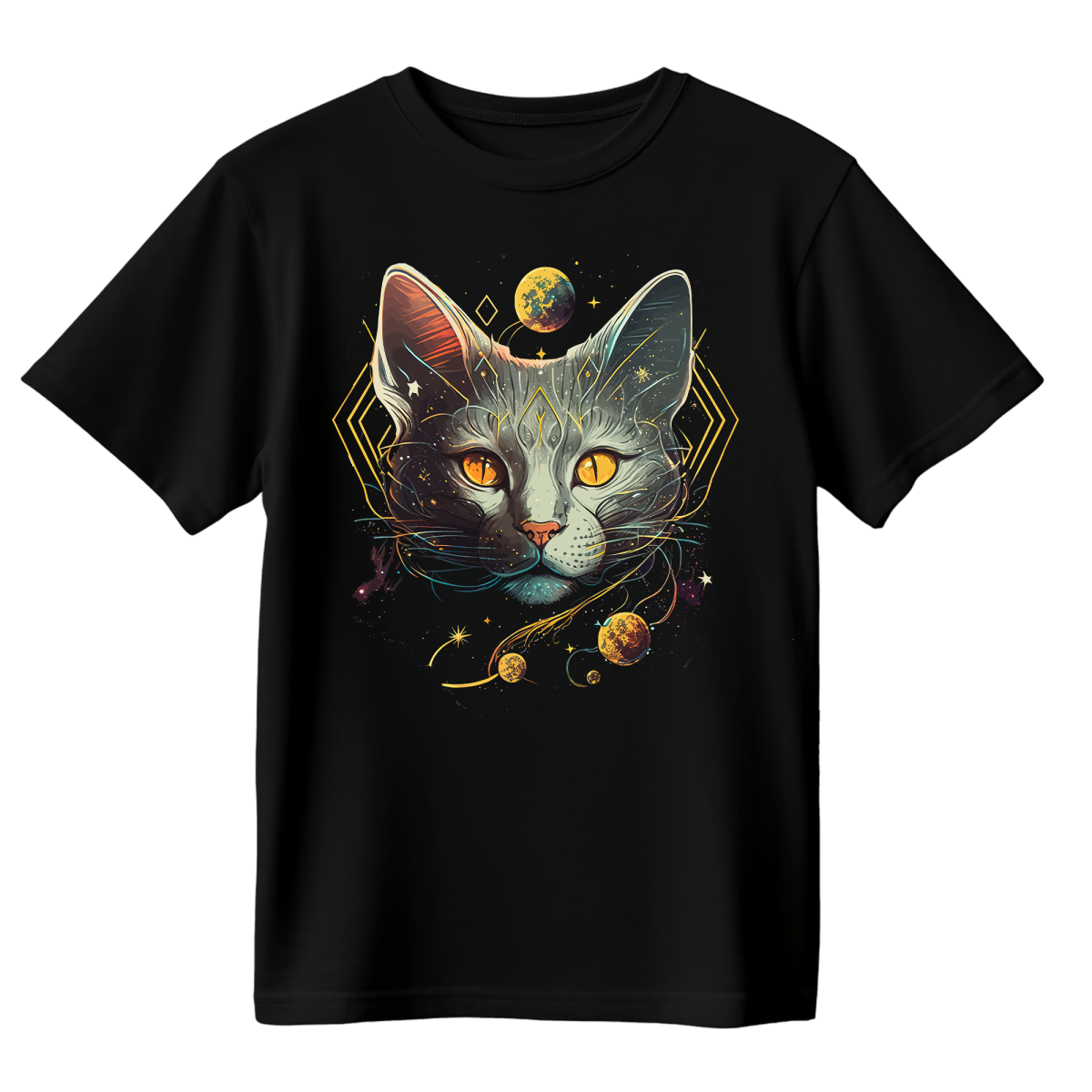 Koszulka Męska Mistyczny Kot - Czarna