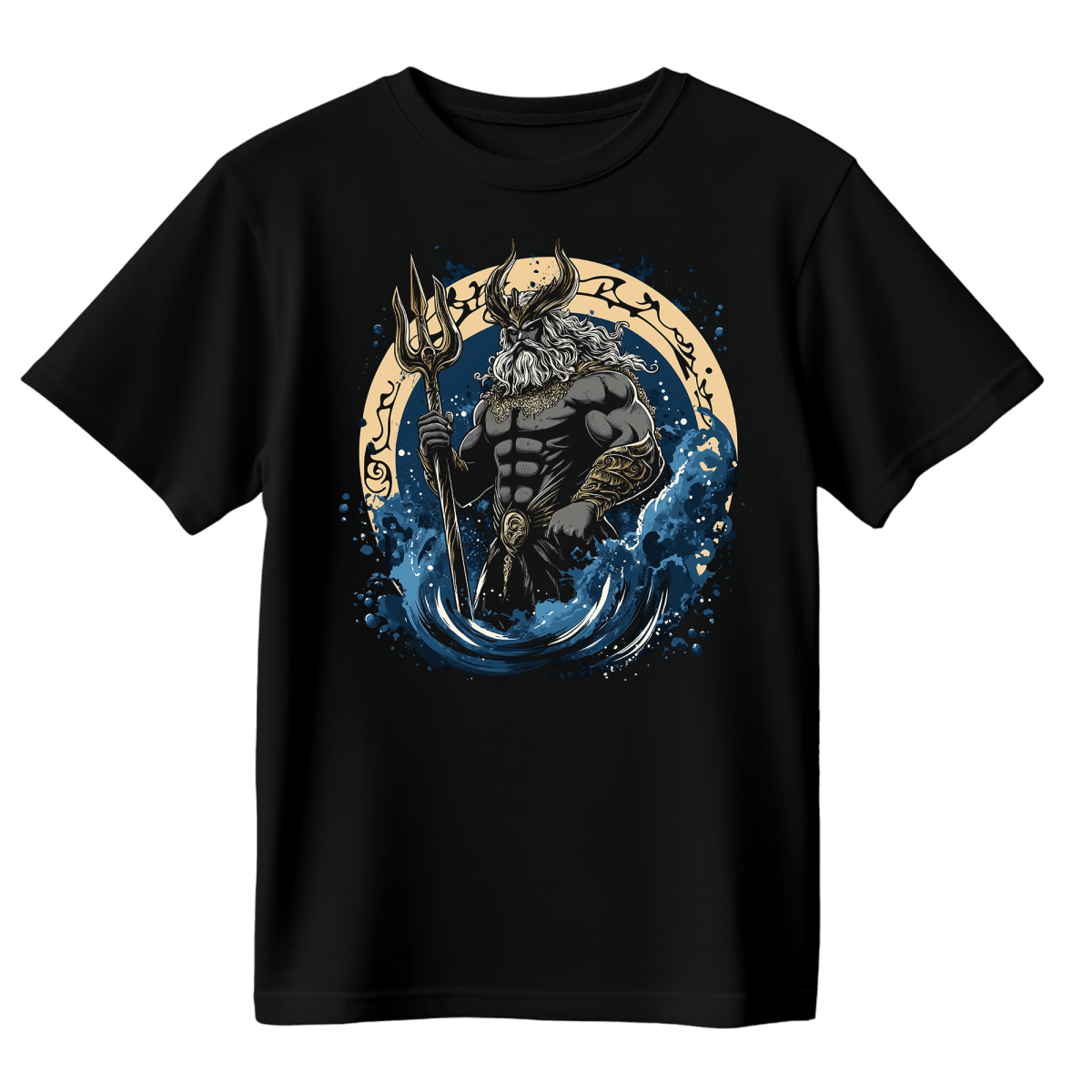 Koszulka Męska Posejdon Bóg Mórz - Czarna