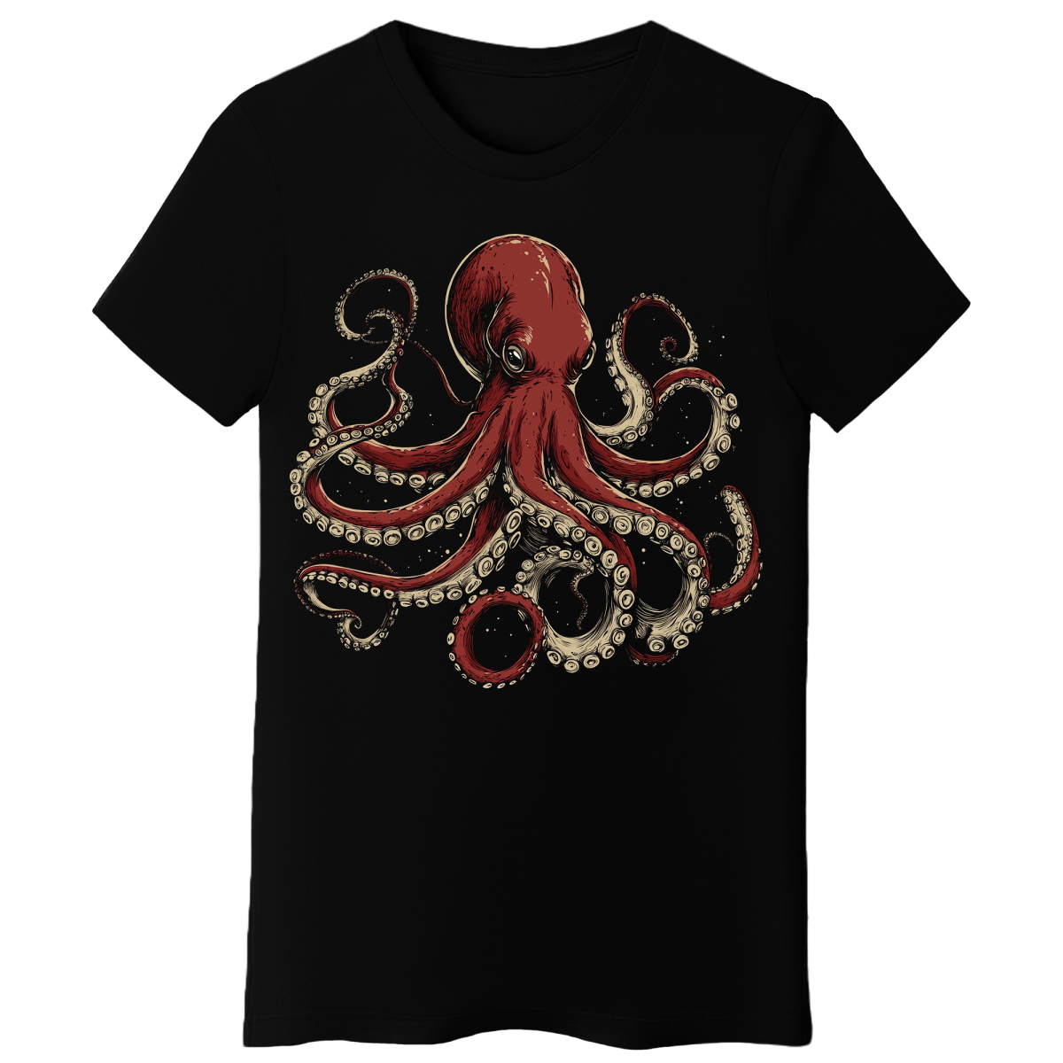 Koszulka Damska Czerwona Ośmiornica - Czarna