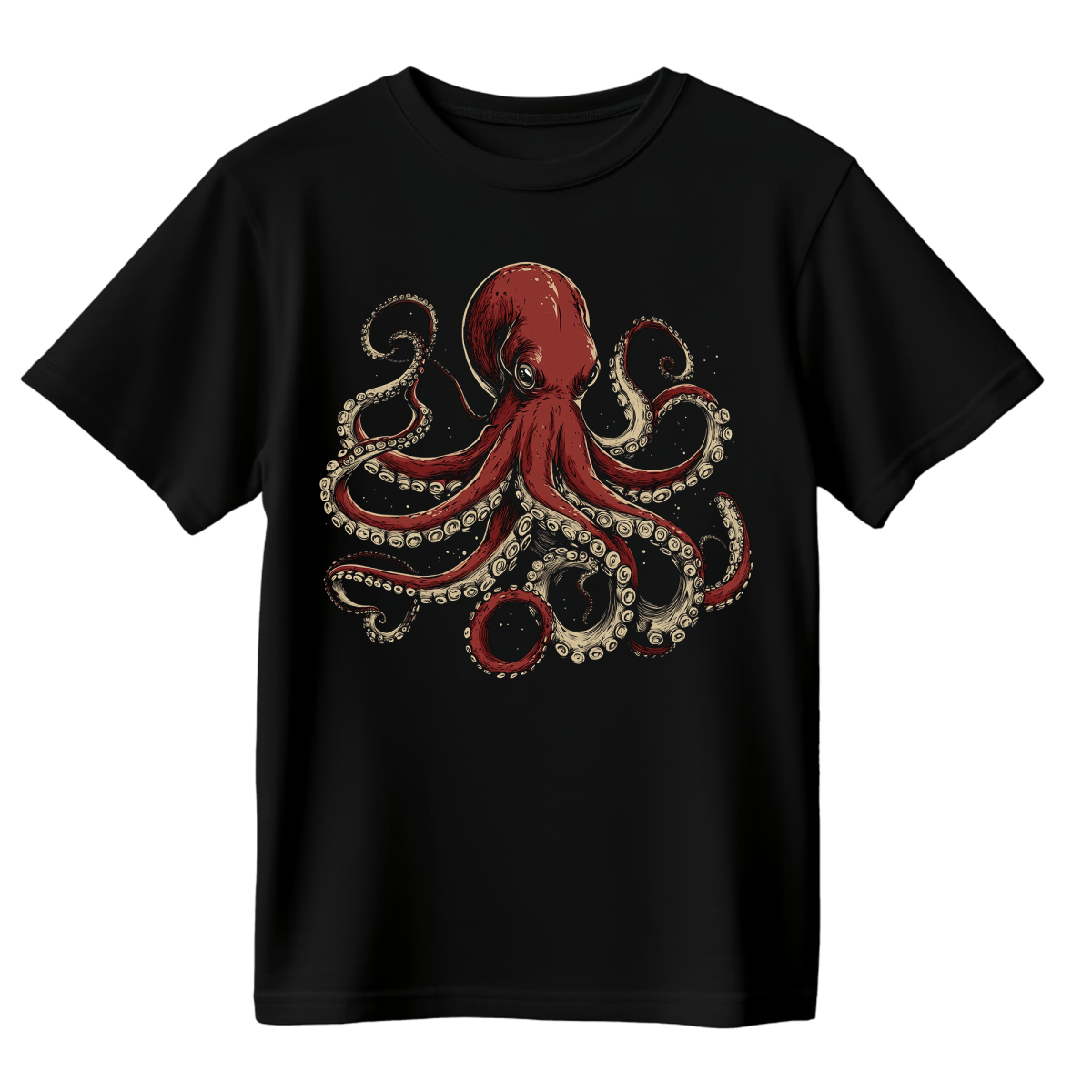 Koszulka Męska Czerwona Ośmiornica - Czarna