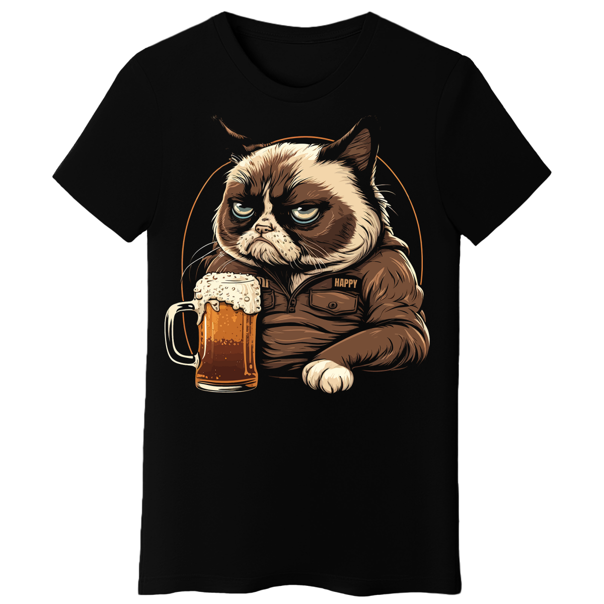 Koszulka Damska Kot Przy Kuflu - Czarna