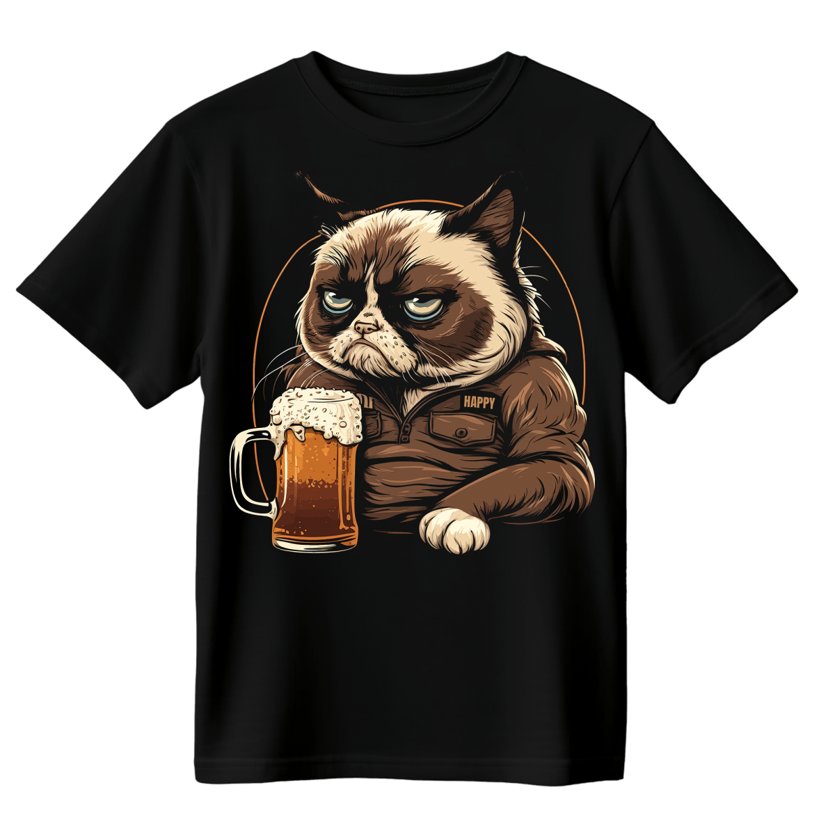 Koszulka Męska Kot Przy Kuflu - Czarna