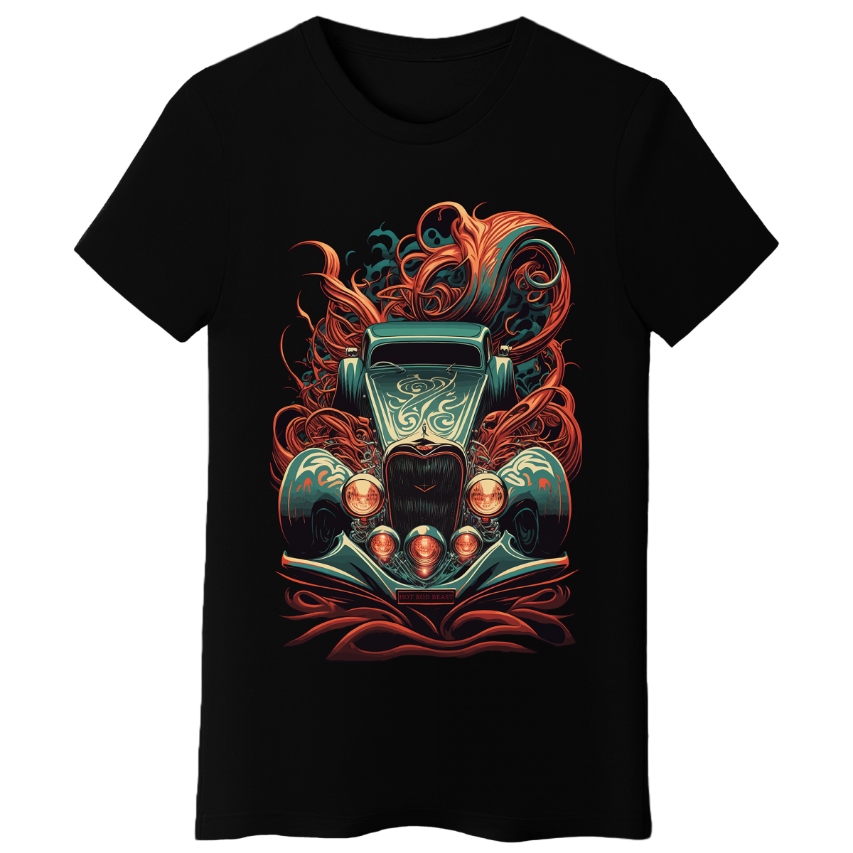 Koszulka Damska Ognisty Hot Rod - Czarna