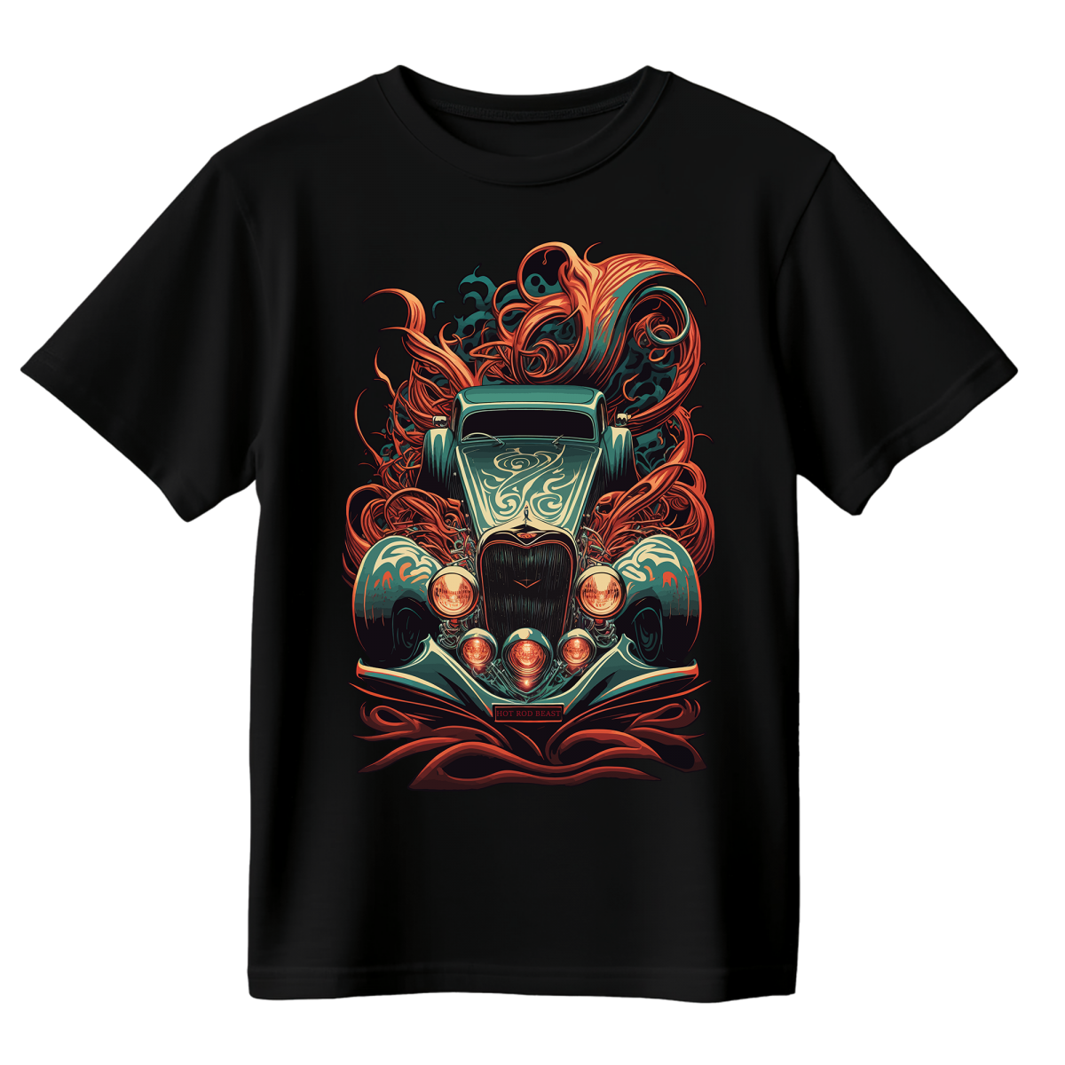 Koszulka Męska Ognisty Hot Rod - Czarna