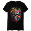 Koszulka Damska Czaszka W Kwiatach - Czarna