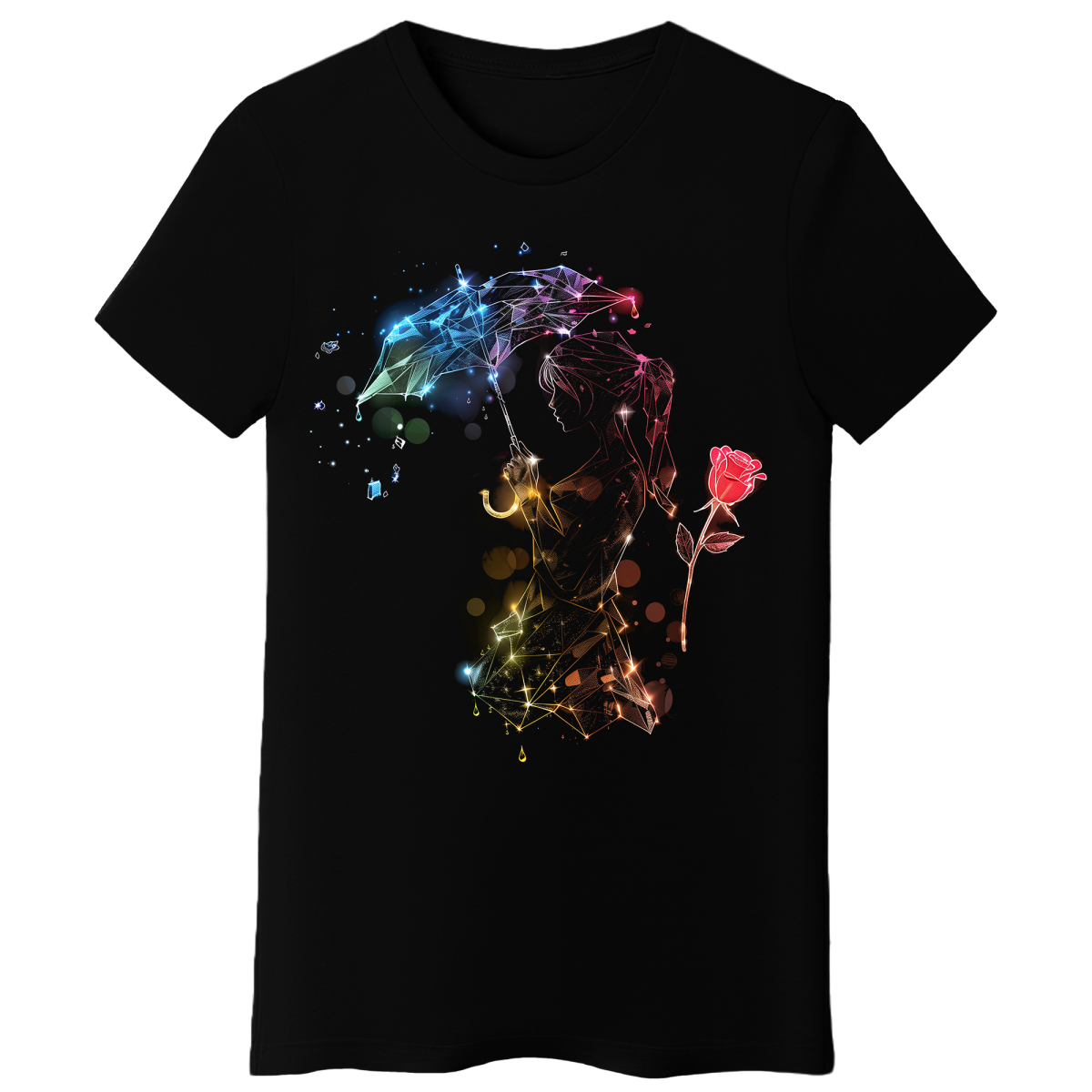 Koszulka Damska Róża W Deszczu - Czarna