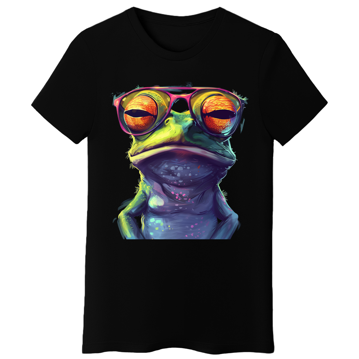 Koszulka Damska Żaba W Okularach - Czarna