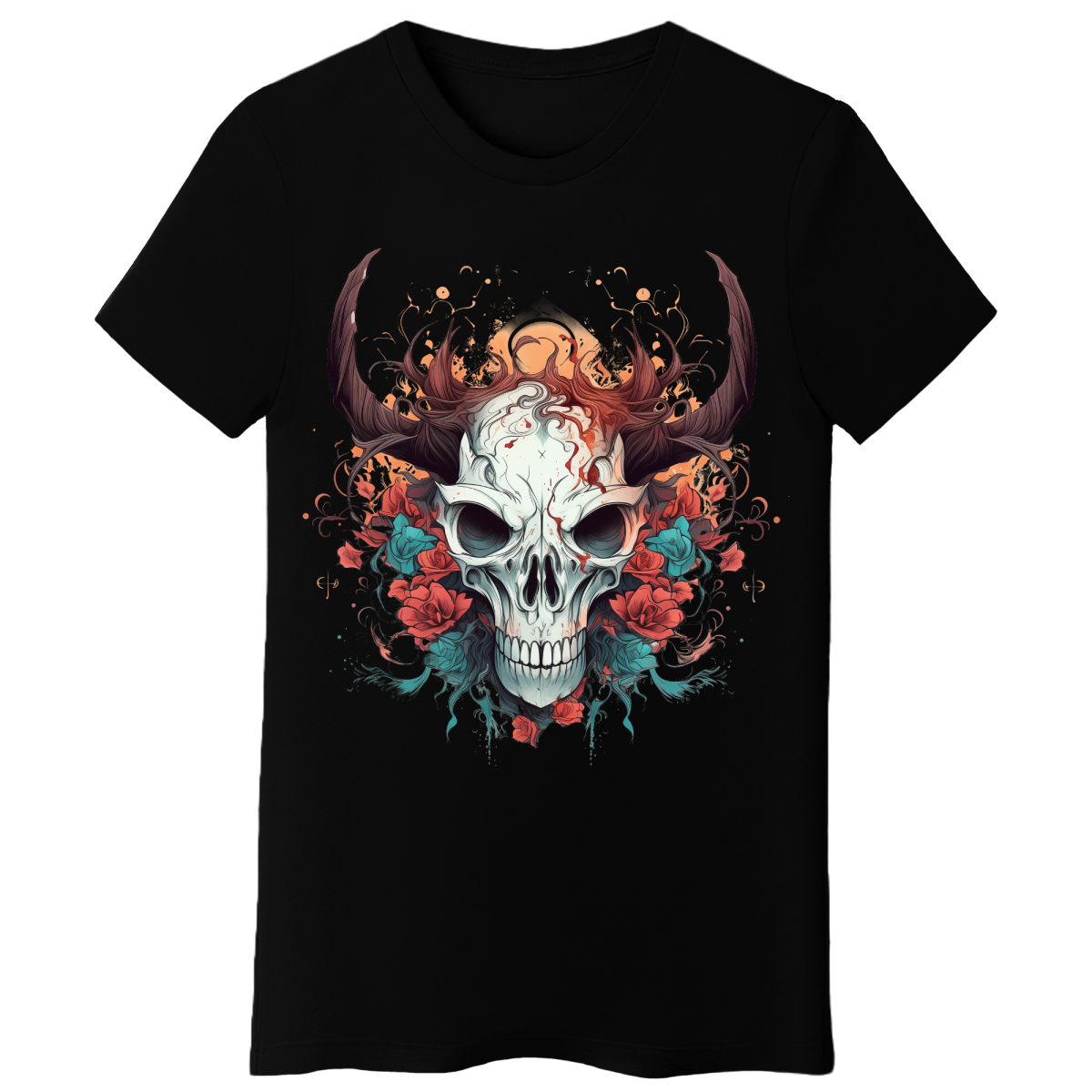 Koszulka Damska Rogata Czaszka - Czarna