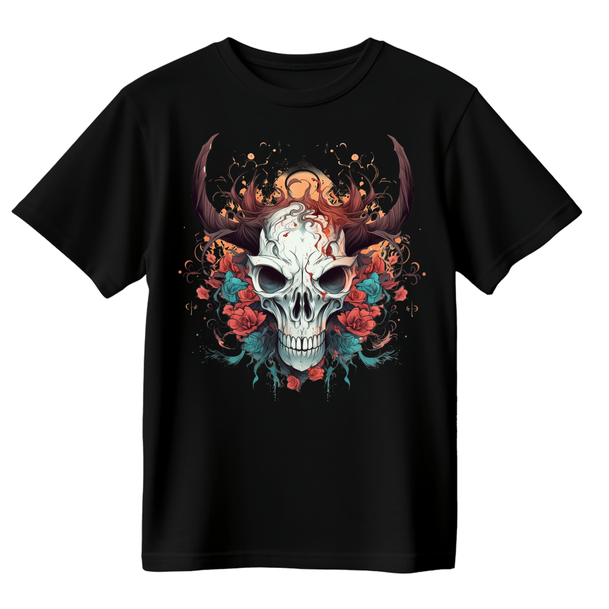 Koszulka Męska Rogata Czaszka - Czarna