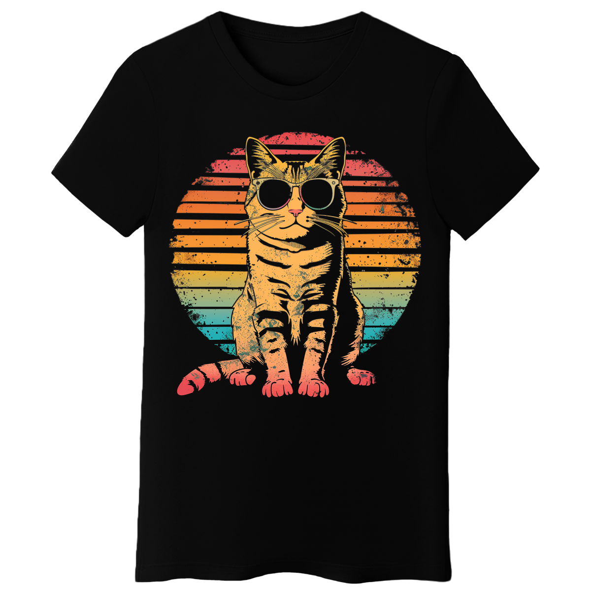 Koszulka Damska Retro Kot - Czarna