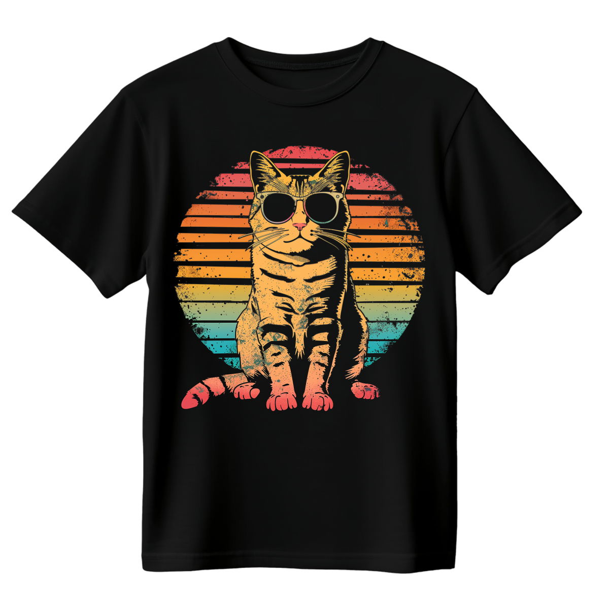 Koszulka Męska Retro Kot - Czarna